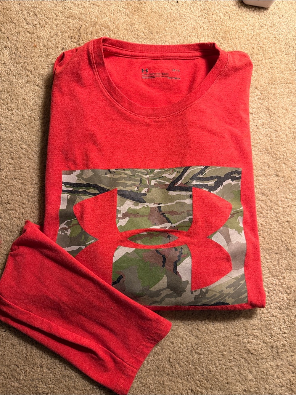 Under Armour Bright Red Long Sleeve Tee with Camouflage Logo